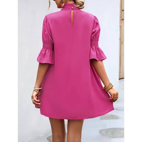 Solid Color Half Sleeves Loose High-Neck Mini Dresses Solid Color Half Sleeves Loose High-Neck Mini Dresses