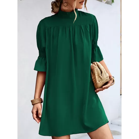 Solid Color Half Sleeves Loose High-Neck Mini Dresses Solid Color Half Sleeves Loose High-Neck Mini Dresses