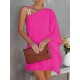 Batwing Sleeves Hollow Printed One-Shoulder Mini Dresses Batwing Sleeves Hollow Printed One-Shoulder Mini Dresses