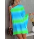 Batwing Sleeves Hollow Printed One-Shoulder Mini Dresses Batwing Sleeves Hollow Printed One-Shoulder Mini Dresses