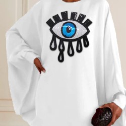 Batwing Sleeves Long Sleeves Contrast Color Printed Round-Neck Mini Dresses