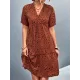 Flower Print Split-Joint Short Sleeves V-Neck Mini Dresses Flower Print Split-Joint Short Sleeves V-Neck Mini Dresses