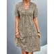 Flower Print Split-Joint Short Sleeves V-Neck Mini Dresses Flower Print Split-Joint Short Sleeves V-Neck Mini Dresses