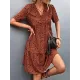 Flower Print Split-Joint Short Sleeves V-Neck Mini Dresses Flower Print Split-Joint Short Sleeves V-Neck Mini Dresses