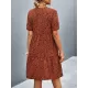 Flower Print Split-Joint Short Sleeves V-Neck Mini Dresses Flower Print Split-Joint Short Sleeves V-Neck Mini Dresses