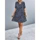Flower Print Split-Joint Short Sleeves V-Neck Mini Dresses Flower Print Split-Joint Short Sleeves V-Neck Mini Dresses