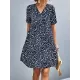 Flower Print Split-Joint Short Sleeves V-Neck Mini Dresses Flower Print Split-Joint Short Sleeves V-Neck Mini Dresses