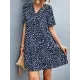 Flower Print Split-Joint Short Sleeves V-Neck Mini Dresses Flower Print Split-Joint Short Sleeves V-Neck Mini Dresses