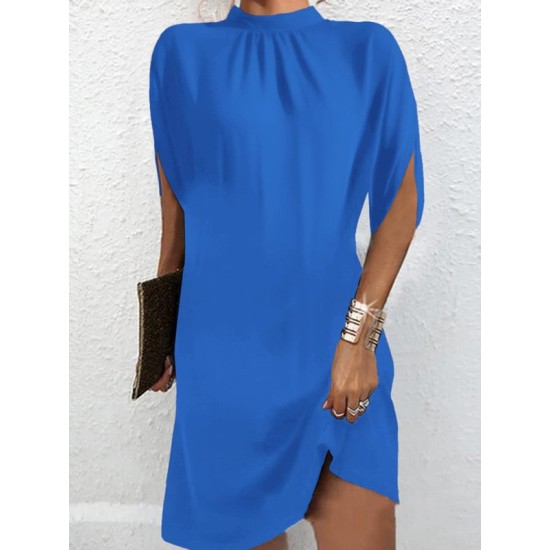Solid Color Loose Raglan Sleeve Mock Neck Mini Dresses Solid Color Loose Raglan Sleeve Mock Neck Mini Dresses