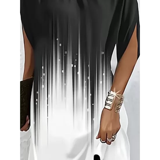 Gradient Printed Batwing Sleeves Loose Round-Neck Mini Dresses Gradient Printed Batwing Sleeves Loose Round-Neck Mini Dresses