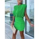 Hollow Pleated Shoulder Pad Solid Color Short Sleeves Skinny Round-Neck Mini Dresses Hollow Pleated Shoulder Pad Solid Color Short Sleeves Skinny Round-Neck Mini Dresses