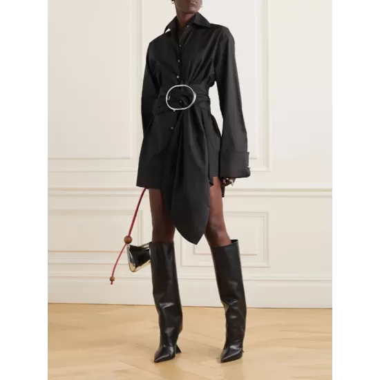 Belted Buttoned Long Sleeves Loose Lapel Shirt Dress Mini Dresses Belted Buttoned Long Sleeves Loose Lapel Shirt Dress Mini Dresses