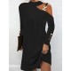 Asymmetric Buckle Buttoned Hollow Long Sleeves Loose One-Shoulder Mini Dresses Asymmetric Buckle Buttoned Hollow Long Sleeves Loose One-Shoulder Mini Dresses