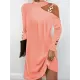 Asymmetric Buckle Buttoned Hollow Long Sleeves Loose One-Shoulder Mini Dresses Asymmetric Buckle Buttoned Hollow Long Sleeves Loose One-Shoulder Mini Dresses