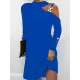 Asymmetric Buckle Buttoned Hollow Long Sleeves Loose One-Shoulder Mini Dresses Asymmetric Buckle Buttoned Hollow Long Sleeves Loose One-Shoulder Mini Dresses