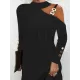 Asymmetric Buckle Buttoned Hollow Long Sleeves Loose One-Shoulder Mini Dresses Asymmetric Buckle Buttoned Hollow Long Sleeves Loose One-Shoulder Mini Dresses