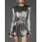 Belted Pleated Solid Color A-Line Flared Sleeves Round-Neck Mini Dresses