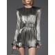 Belted Pleated Solid Color A-Line Flared Sleeves Round-Neck Mini Dresses Belted Pleated Solid Color A-Line Flared Sleeves Round-Neck Mini Dresses