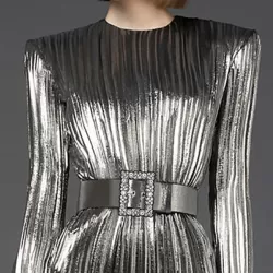 Belted Pleated Solid Color A-Line Flared Sleeves Round-Neck Mini Dresses