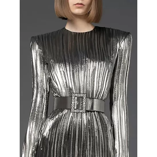 Belted Pleated Solid Color A-Line Flared Sleeves Round-Neck Mini Dresses Belted Pleated Solid Color A-Line Flared Sleeves Round-Neck Mini Dresses