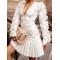 Embroidered Pleated Ruffled Solid Color Split-Joint Long Sleeves Plus Size Deep V-Neck Mini Dresses
