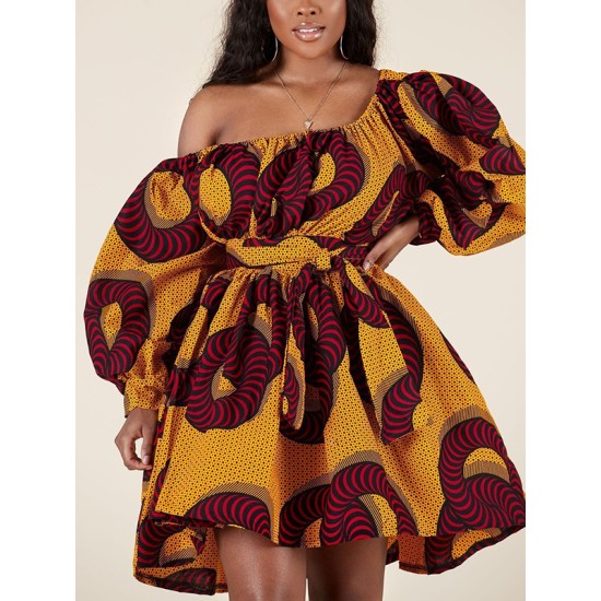 Elasticity Polka-Dot Printed Tied Waist High Waisted Loose One-Shoulder Mini Dresses Elasticity Polka-Dot Printed Tied Waist High Waisted Loose One-Shoulder Mini Dresses