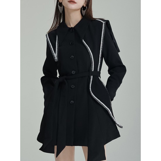Asymmetric Buttoned A-Line High Waisted Lapel Mini Dresses Asymmetric Buttoned A-Line High Waisted Lapel Mini Dresses