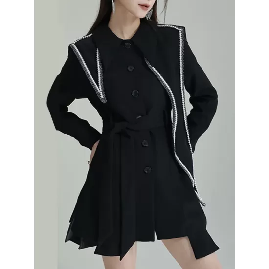 Asymmetric Buttoned A-Line High Waisted Lapel Mini Dresses Asymmetric Buttoned A-Line High Waisted Lapel Mini Dresses
