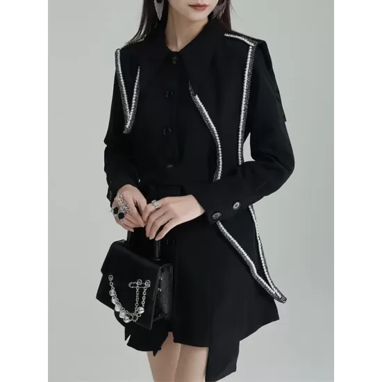 Asymmetric Buttoned A-Line High Waisted Lapel Mini Dresses Asymmetric Buttoned A-Line High Waisted Lapel Mini Dresses