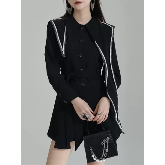 Asymmetric Buttoned A-Line High Waisted Lapel Mini Dresses Asymmetric Buttoned A-Line High Waisted Lapel Mini Dresses