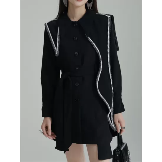Asymmetric Buttoned A-Line High Waisted Lapel Mini Dresses Asymmetric Buttoned A-Line High Waisted Lapel Mini Dresses