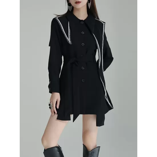 Asymmetric Buttoned A-Line High Waisted Lapel Mini Dresses Asymmetric Buttoned A-Line High Waisted Lapel Mini Dresses