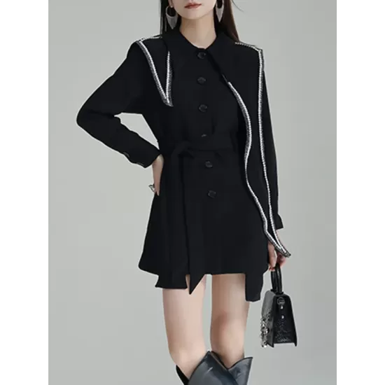 Asymmetric Buttoned A-Line High Waisted Lapel Mini Dresses Asymmetric Buttoned A-Line High Waisted Lapel Mini Dresses
