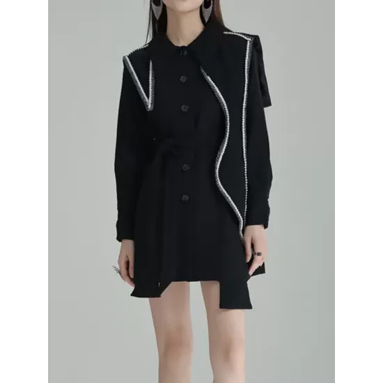 Asymmetric Buttoned A-Line High Waisted Lapel Mini Dresses Asymmetric Buttoned A-Line High Waisted Lapel Mini Dresses