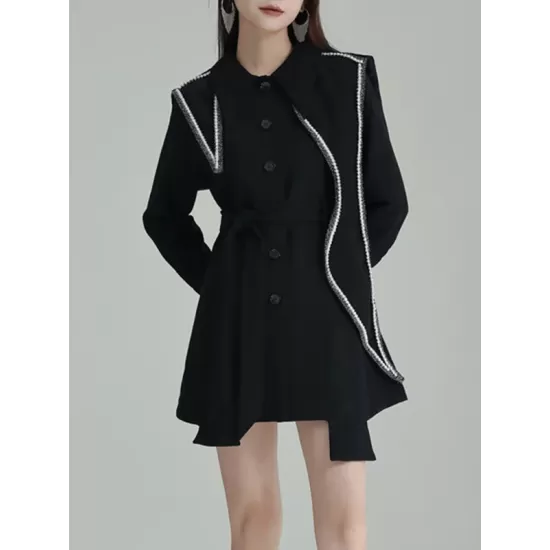 Asymmetric Buttoned A-Line High Waisted Lapel Mini Dresses Asymmetric Buttoned A-Line High Waisted Lapel Mini Dresses
