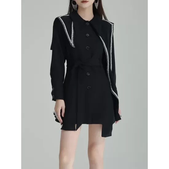 Asymmetric Buttoned A-Line High Waisted Lapel Mini Dresses Asymmetric Buttoned A-Line High Waisted Lapel Mini Dresses