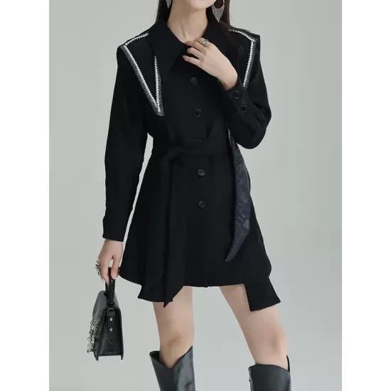 Asymmetric Buttoned A-Line High Waisted Lapel Mini Dresses Asymmetric Buttoned A-Line High Waisted Lapel Mini Dresses
