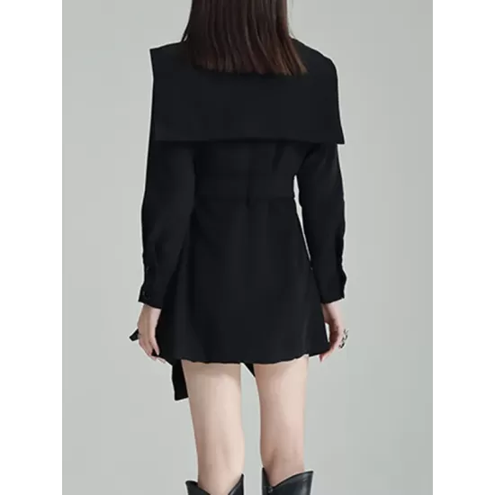 Asymmetric Buttoned A-Line High Waisted Lapel Mini Dresses Asymmetric Buttoned A-Line High Waisted Lapel Mini Dresses