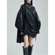 Drawstring Pleated Solid Color High-Low Long Sleeves Stand Collar Mini Dresses Drawstring Pleated Solid Color High-Low Long Sleeves Stand Collar Mini Dresses