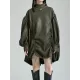 Drawstring Pleated Solid Color High-Low Long Sleeves Stand Collar Mini Dresses Drawstring Pleated Solid Color High-Low Long Sleeves Stand Collar Mini Dresses