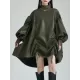 Drawstring Pleated Solid Color High-Low Long Sleeves Stand Collar Mini Dresses Drawstring Pleated Solid Color High-Low Long Sleeves Stand Collar Mini Dresses