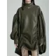 Drawstring Pleated Solid Color High-Low Long Sleeves Stand Collar Mini Dresses Drawstring Pleated Solid Color High-Low Long Sleeves Stand Collar Mini Dresses