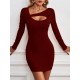 Asymmetric Hollow Solid Color Bodycon Long Sleeves Asymmetric Collar Mini Dresses Asymmetric Hollow Solid Color Bodycon Long Sleeves Asymmetric Collar Mini Dresses