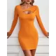 Asymmetric Hollow Solid Color Bodycon Long Sleeves Asymmetric Collar Mini Dresses Asymmetric Hollow Solid Color Bodycon Long Sleeves Asymmetric Collar Mini Dresses