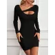 Asymmetric Hollow Solid Color Bodycon Long Sleeves Asymmetric Collar Mini Dresses Asymmetric Hollow Solid Color Bodycon Long Sleeves Asymmetric Collar Mini Dresses