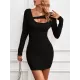 Asymmetric Hollow Solid Color Bodycon Long Sleeves Asymmetric Collar Mini Dresses Asymmetric Hollow Solid Color Bodycon Long Sleeves Asymmetric Collar Mini Dresses