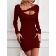 Asymmetric Hollow Solid Color Bodycon Long Sleeves Asymmetric Collar Mini Dresses Asymmetric Hollow Solid Color Bodycon Long Sleeves Asymmetric Collar Mini Dresses