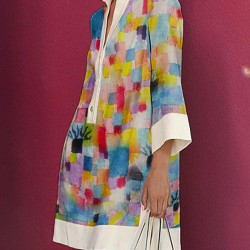 Long Sleeves Loose Printed Split-Joint Lapel Mini Dresses Shirt Dress
