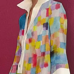 Long Sleeves Loose Printed Split-Joint Lapel Mini Dresses Shirt Dress