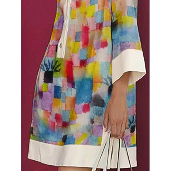 Long Sleeves Loose Printed Split-Joint Lapel Mini Dresses Shirt Dress Long Sleeves Loose Printed Split-Joint Lapel Mini Dresses Shirt Dress